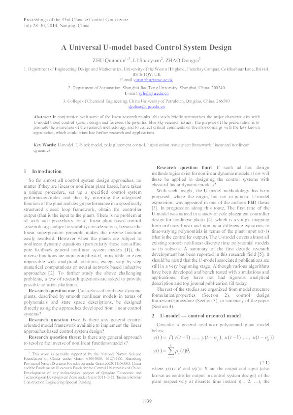 A universal U-model based control system design Thumbnail