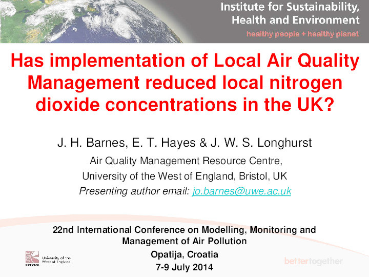 Has implementation of Local Air Quality Management reduced local nitrogen dioxide concentrations in the UK? Thumbnail