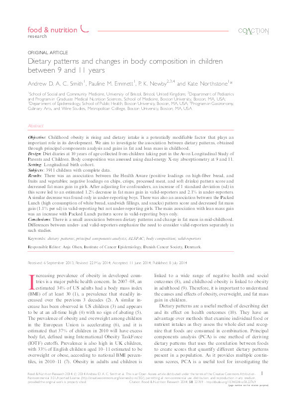 Dietary patterns and changes in body composition in children between 9 and 11 years Thumbnail