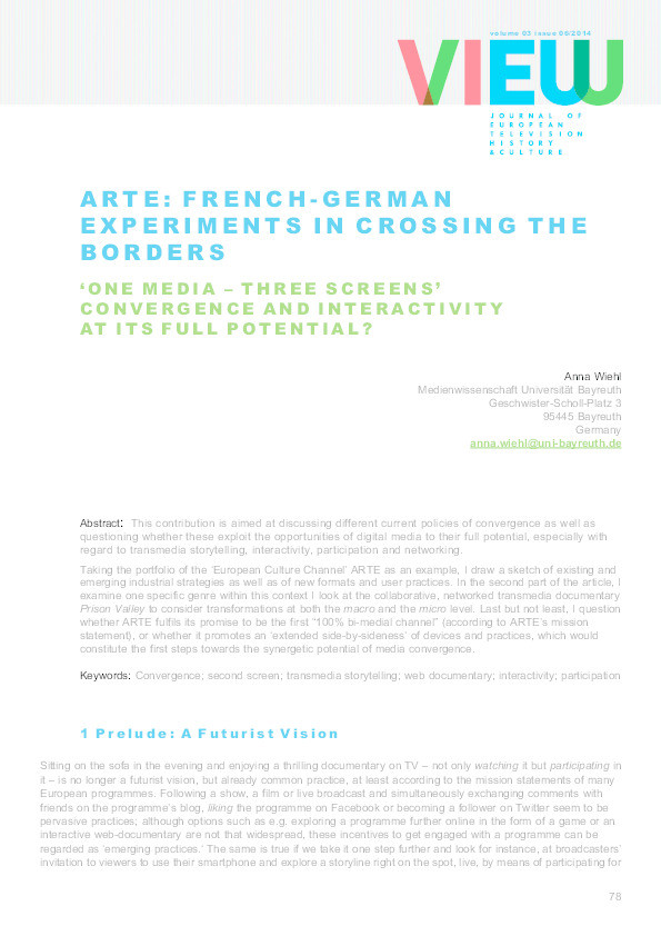 'One media – three screens' – Convergence and interactivity at its full potential? ARTE: French-German experiments in 'crossing the borders' Thumbnail
