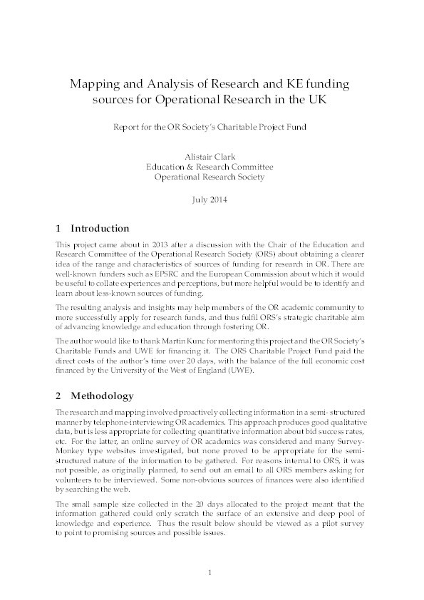 Mapping and analysis of research and KE funding sources for operational research in the UK Thumbnail