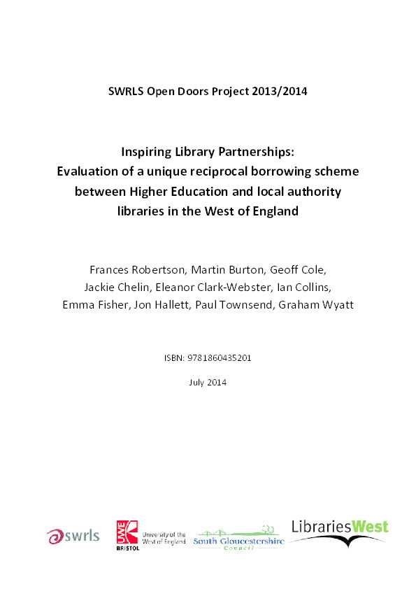 Inspiring library partnerships: Evaluation of a unique reciprocal borrowing scheme between Higher Education and local authorities in the West of England Thumbnail