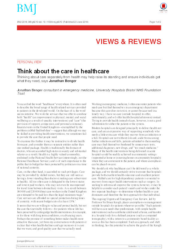 Think about the care in healthcare Thumbnail