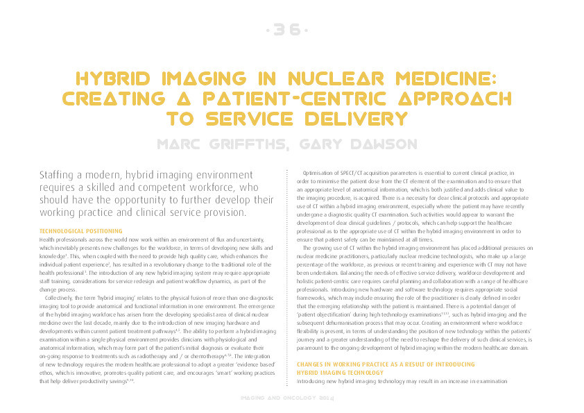 Hybrid imaging in nuclear medicine: Creating a patient-centric approach to service delivery Thumbnail