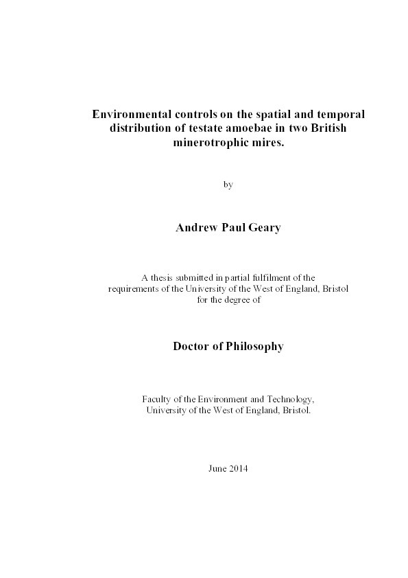 Environmental controls on the spatial and temporal distribution of testate amoebae in two British minerotrophic mires Thumbnail