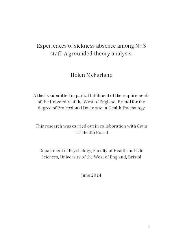 Experiences of sickness absence among NHS staff: A grounded theory analysis Thumbnail