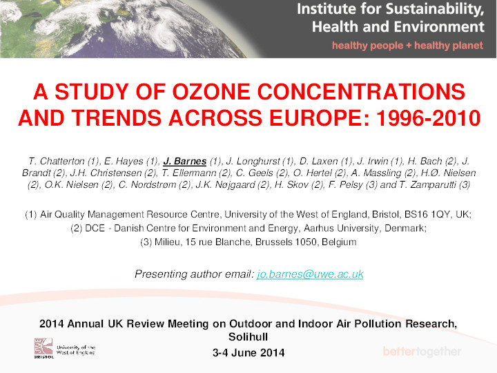 A study of ozone concentrations and trends across Europe: 1996-2010 Thumbnail