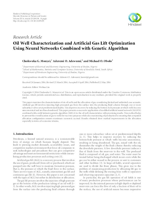 Oil well characterization and artificial gas lift optimization using neural networks combined with genetic algorithm Thumbnail