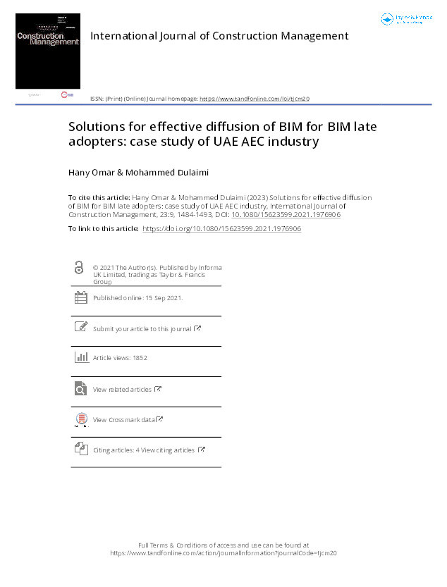 Solutions for effective diffusion of BIM for BIM late adopters: Case study of UAE AEC industry Thumbnail