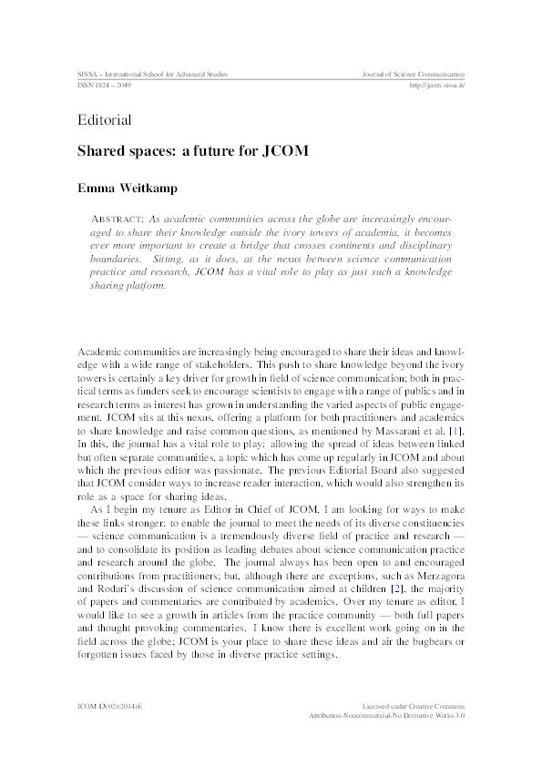 Shared spaces: a future for JCOM Thumbnail