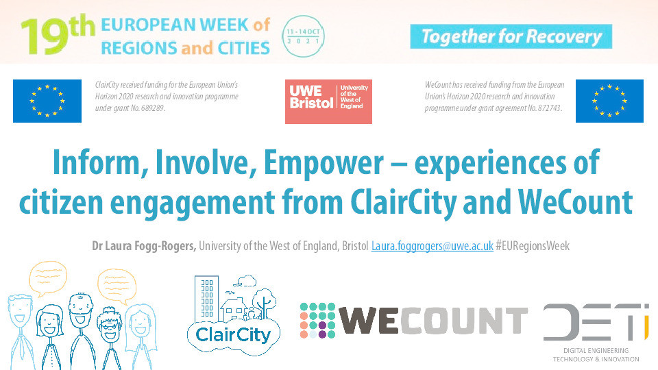 Inform  involve  empower - Experiences of citizen engagement from ClairCity and WeCount Thumbnail