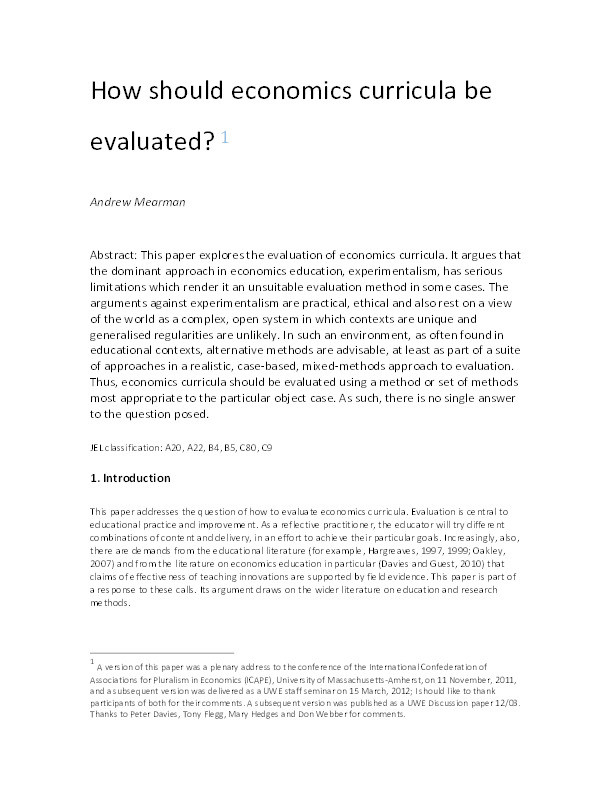 How should economics curricula be evaluated? Thumbnail