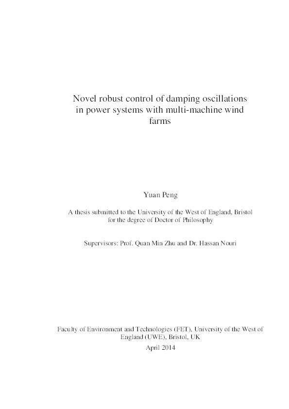 Novel robust control of damping oscillations in power systems with multi-machine wind farms Thumbnail