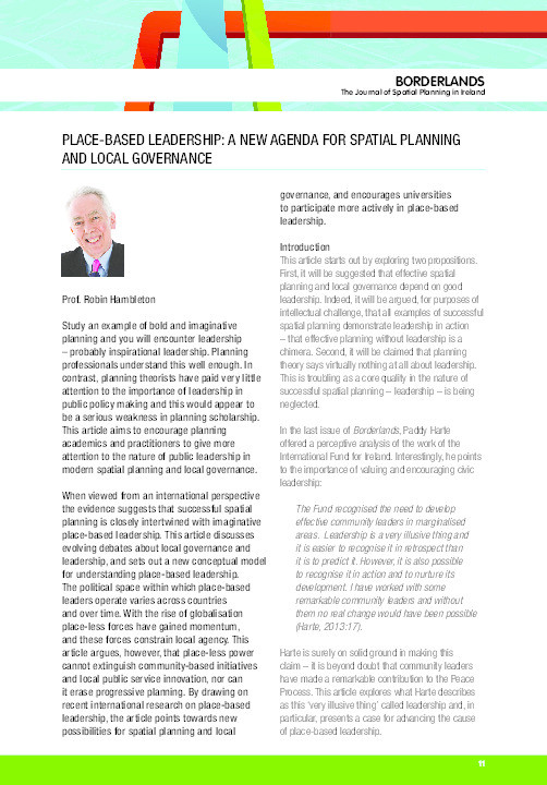 Place-based leadership: A new agenda for spatial planning and local governance Thumbnail