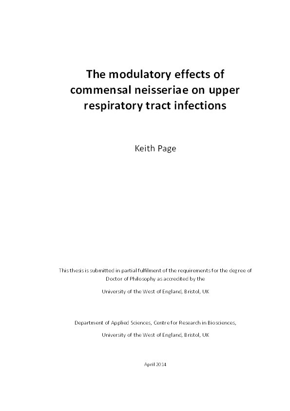 The modulatory effects of commensal neisseriae on upper respiratory tract infections Thumbnail