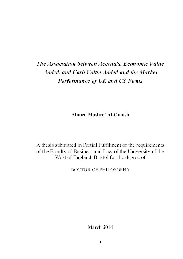 The association between accruals, economic value added, and cash value added and the market performance of UK and US firms Thumbnail