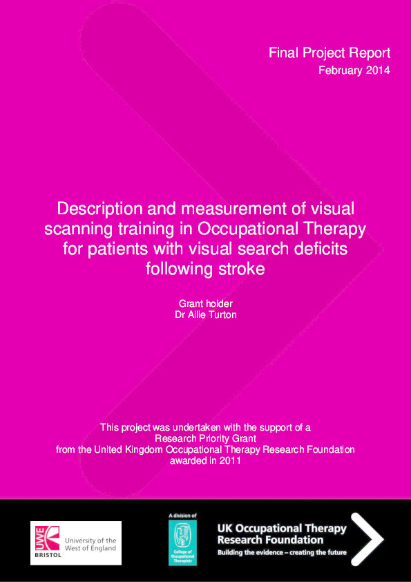 Description and measurement of visual scanning training in Occupational Therapy for patients with visual search deficits following stroke Thumbnail