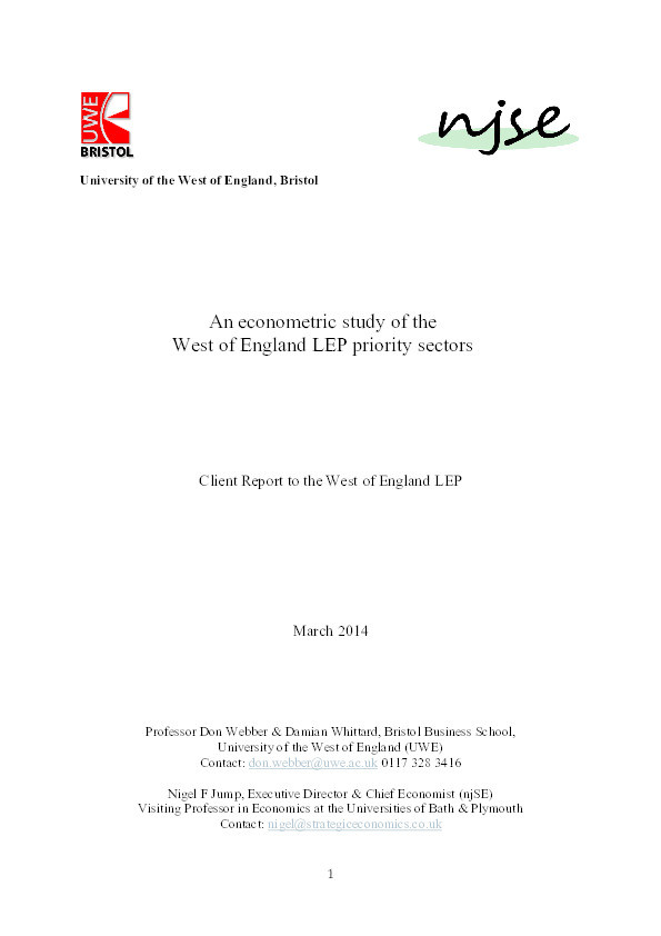 An econometric study of the West of England LEP priority sectors Thumbnail