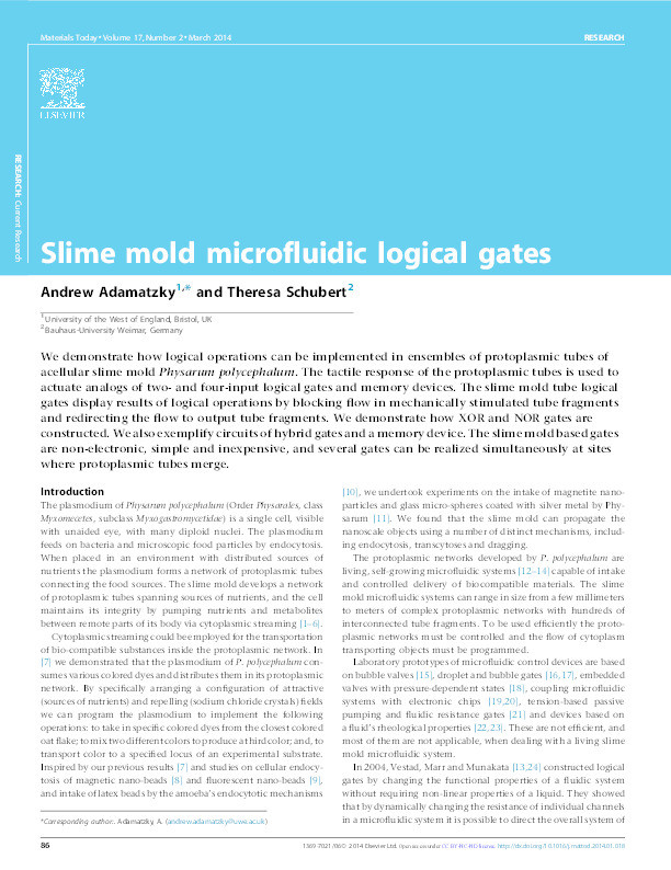 Slime mold microfluidic logical gates Thumbnail