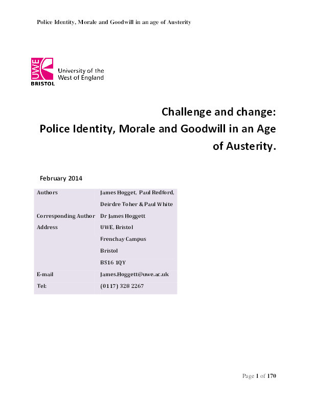 Challenge and change: Police identity, morale and goodwill in an age of austerity Thumbnail
