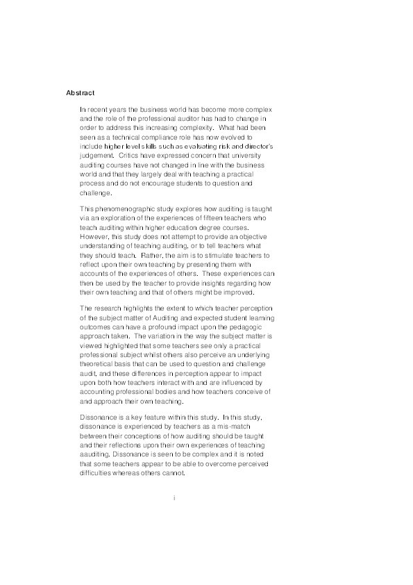 Practice or theory? A phenomenographic study of teachers’
perceptions of teaching auditing in higher education Thumbnail