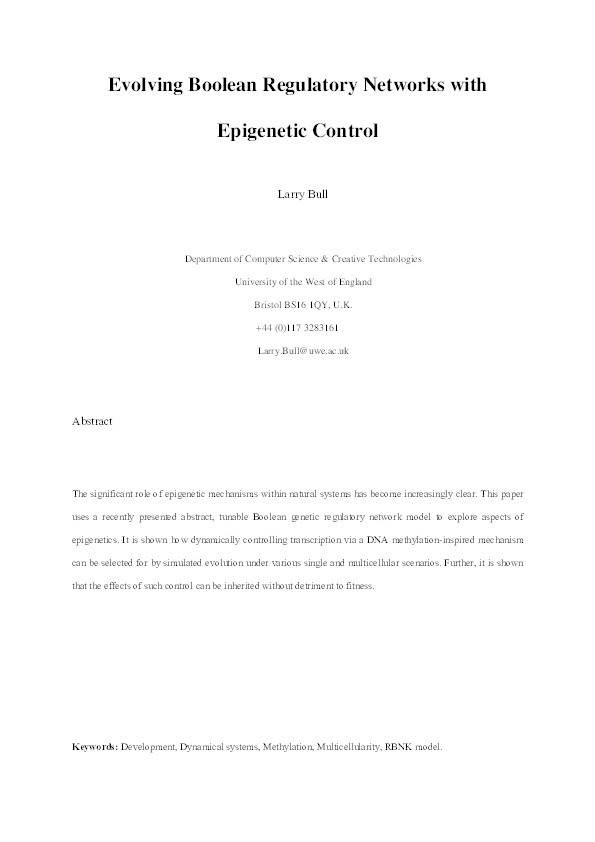 Evolving Boolean regulatory networks with epigenetic control Thumbnail