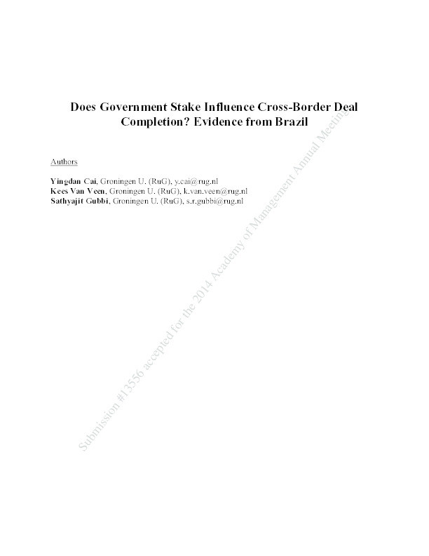 Does government stake influence cross-border deal completion? Evidence from Brazil Thumbnail