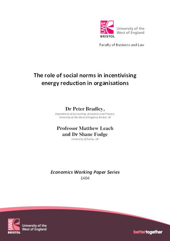 The role of social norms in incentivising energy reduction in organisations Thumbnail