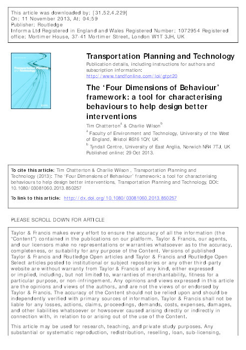 The 'Four Dimensions of Behaviour' framework: a tool for characterising behaviours to help design better interventions Thumbnail