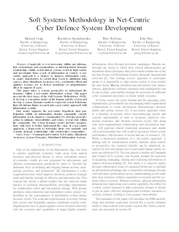 Soft systems methodology in net-centric cyber defence system development Thumbnail
