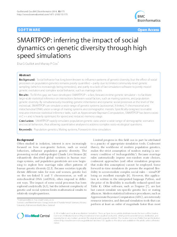 SMARTPOP: Inferring the impact of social dynamics on genetic diversity through high speed simulations Thumbnail