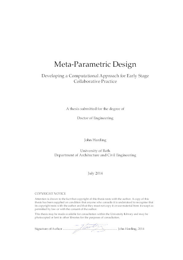 Meta-parametric design: Developing a computational approach for early stage collaborative practice Thumbnail