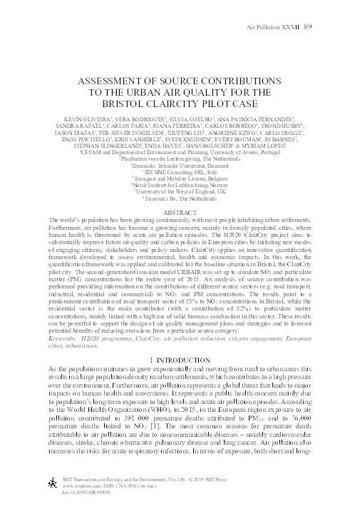 Assessment of source contributions to the urban air quality for the Bristol claircity pilot case Thumbnail