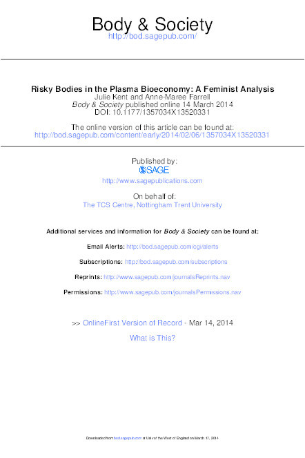 Risky Bodies in the Plasma Bioeconomy: A Feminist Analysis Thumbnail