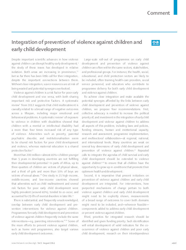 Integration of prevention of violence against children and early child development Thumbnail