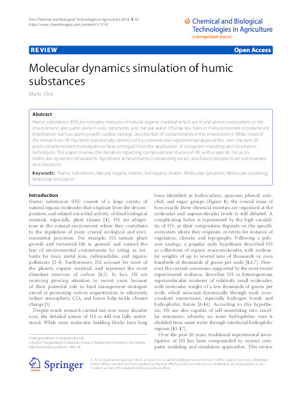Molecular dynamics simulation of humic substances Thumbnail