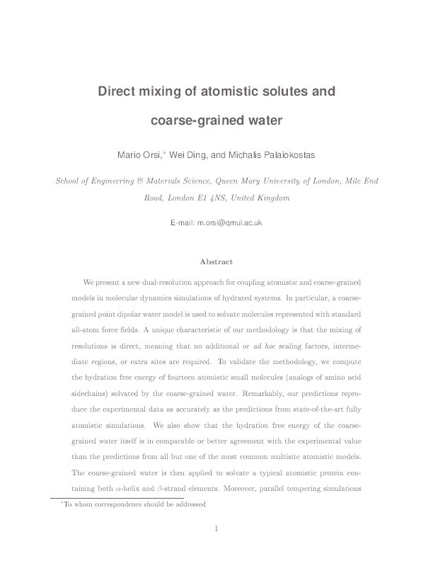Direct mixing of atomistic solutes and coarse-grained water Thumbnail