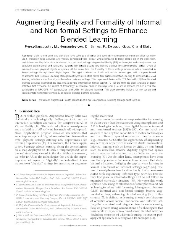 Augmenting reality and formality of informal and non-formal settings to enhance blended learning Thumbnail
