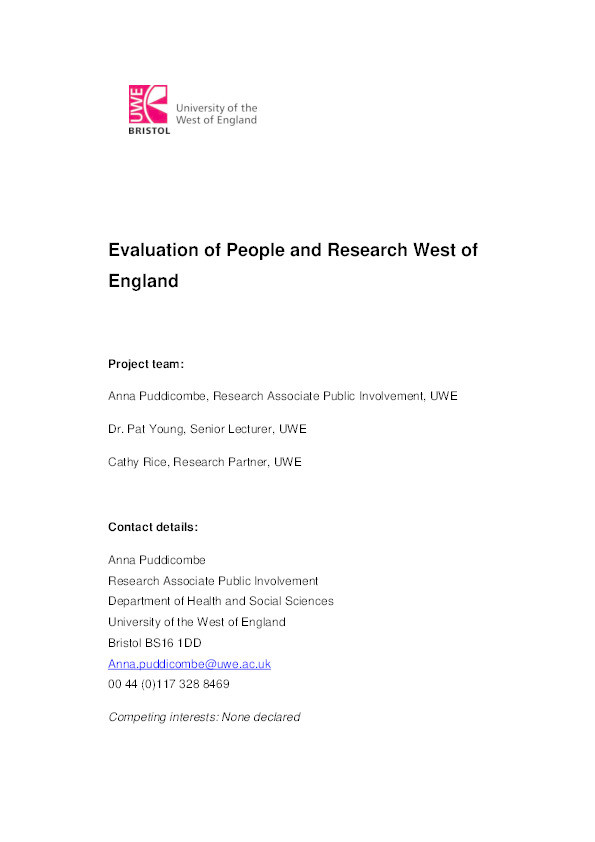 Evaluation of people and research West of England Thumbnail