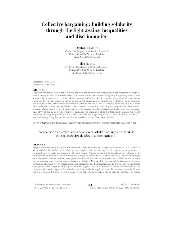 Negociación colectiva: Construyendo la solidaridad mediante la lucha contra las desigualdades y la discriminación (Collective bargaining: Building solidarity through the fight against inequalities and discrimination) Thumbnail