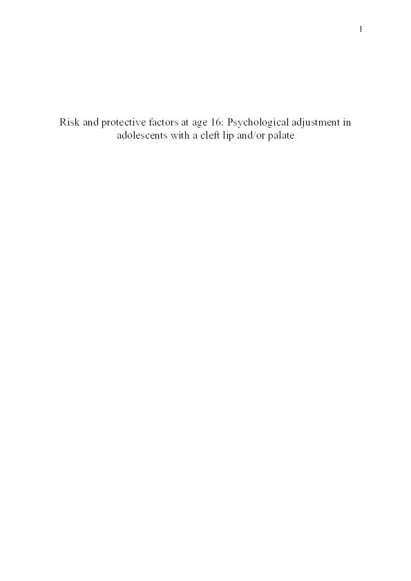 Risk and protective factors at age 16: Psychological adjustment in children with a cleft lip and/or palate Thumbnail