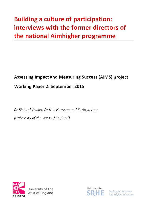 Building a culture of participation: Interviews with the former directors of the national Aimhigher programme Thumbnail