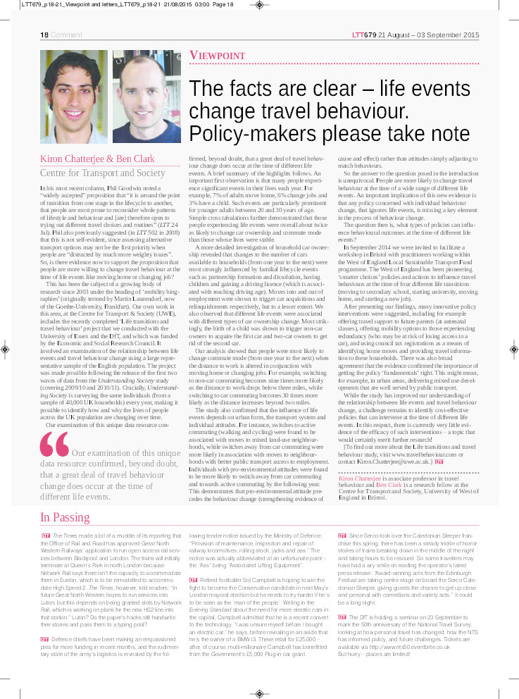 The facts are clear – life events change travel behaviour. Policy-makers please take note Thumbnail