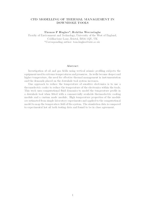 CFD modelling of thermal management in downhole tools Thumbnail