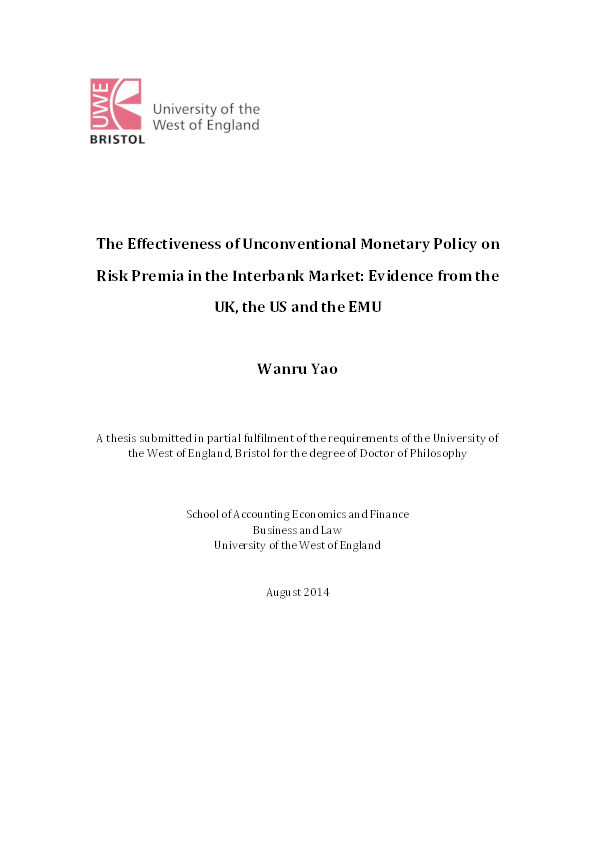 The effectiveness of unconventional monetary policy on risk premia in the interbank market: Evidence from the UK, the US and the EMU Thumbnail
