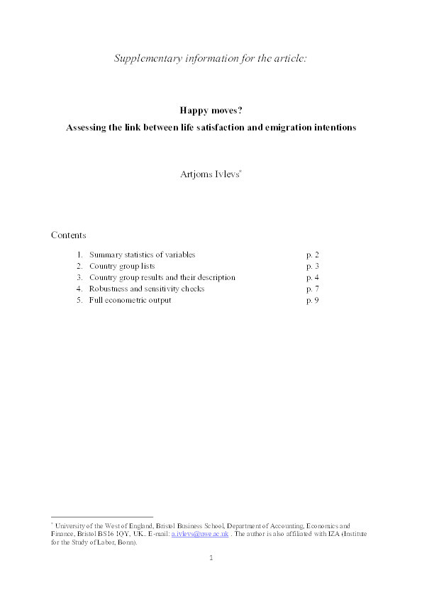 Happy Moves? Assessing the Link between Life Satisfaction and Emigration Intentions Thumbnail