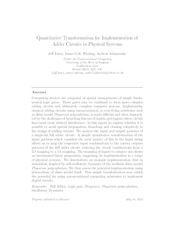 Quantitative transformation for implementation of adder circuits in physical systems Thumbnail