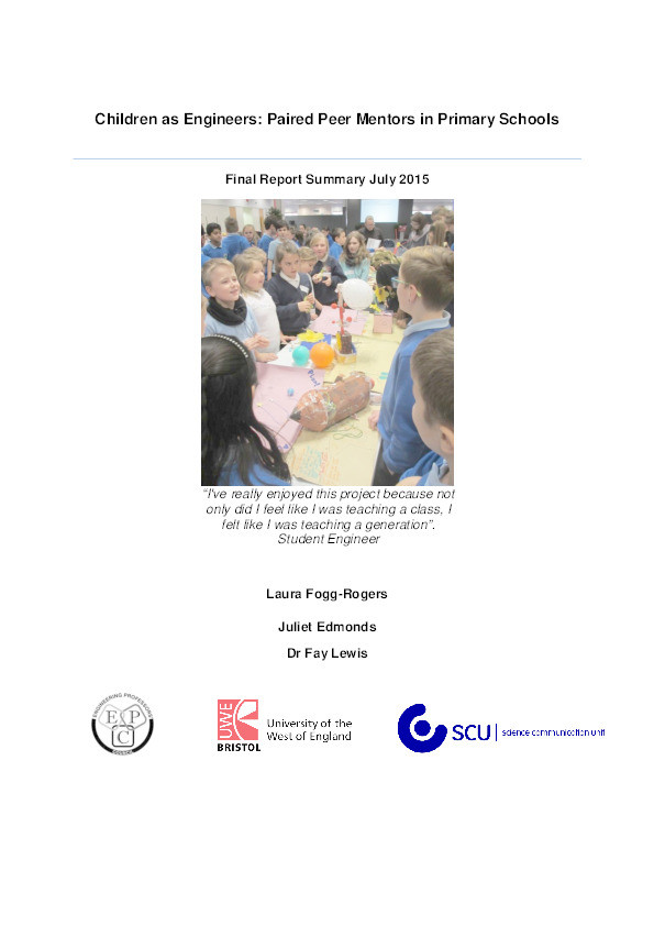 Children as engineers: Paired peer mentors in primary schools final report summary July 2015 Thumbnail