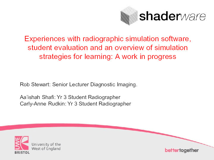 Experiences with radiographic simulation software, student evaluation and an overview of simulation strategies for learning: A work in progress Thumbnail