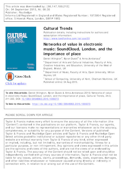 Networks of value in electronic music: SoundCloud, London, and the importance of place Thumbnail